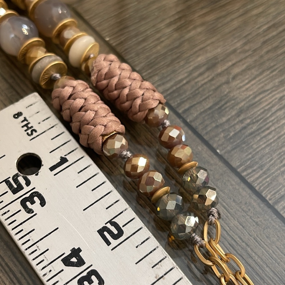 Matte Gold-tone Chain Grey Beads and Large Medallion - Picture 13 of 16